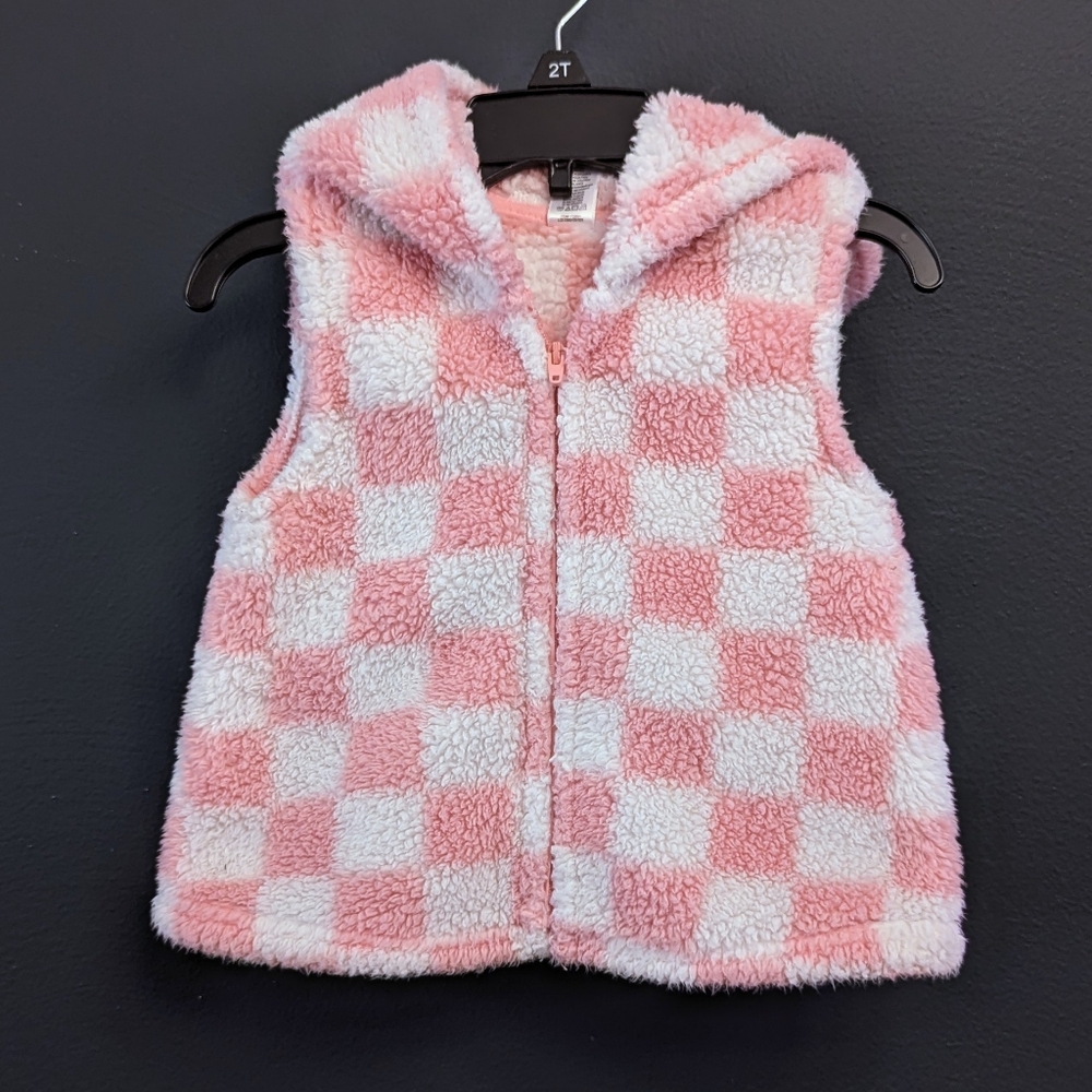 Pink and White Checkered Fleece Vest